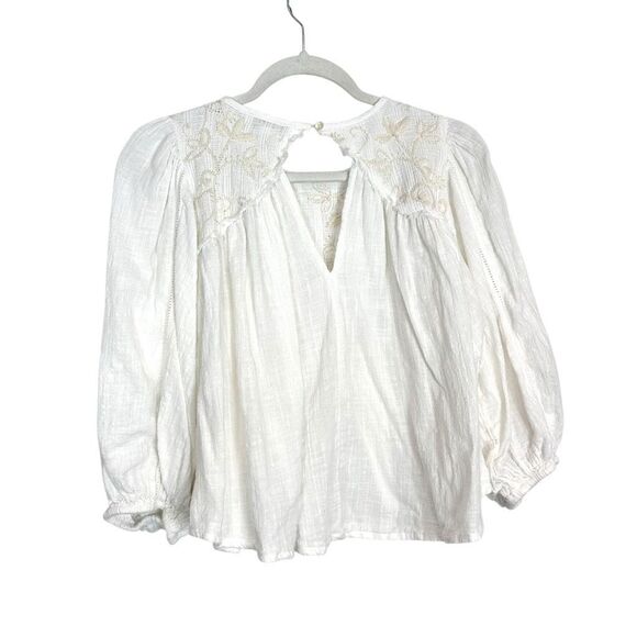 House of Harlow 1960 Blouse Small White Embroidered Floral Babydoll Peasant - Picture 5 of 15